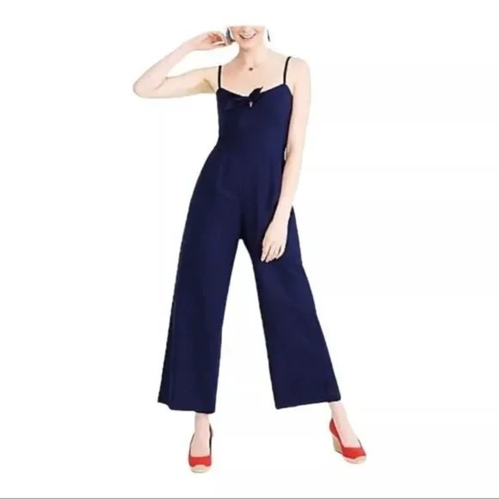 J. Crew Linen Blend Tie Front Sleeveless Jumpsuit Women Sz 6 Navy Lined Summer